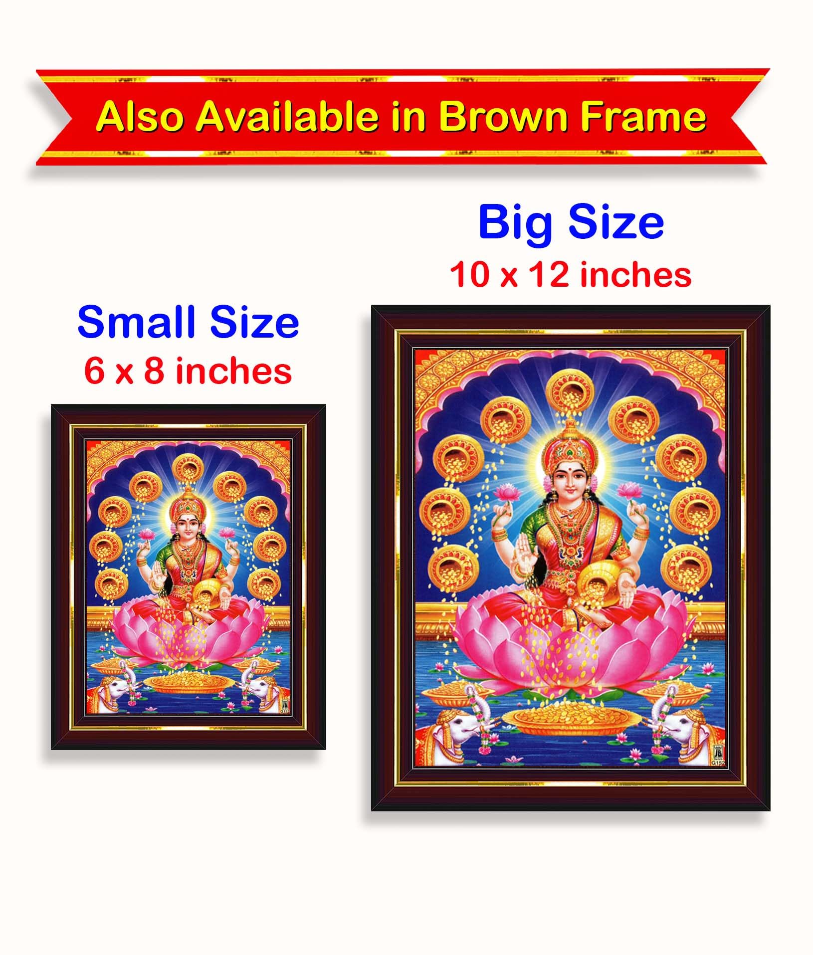 Pavan Photo Laminations Goddess Lakshmi Devi Dhana Vaibhav Laxmi Maa Wall Painting Framed Home Decor (Wood,Matte,Gold,Small Size